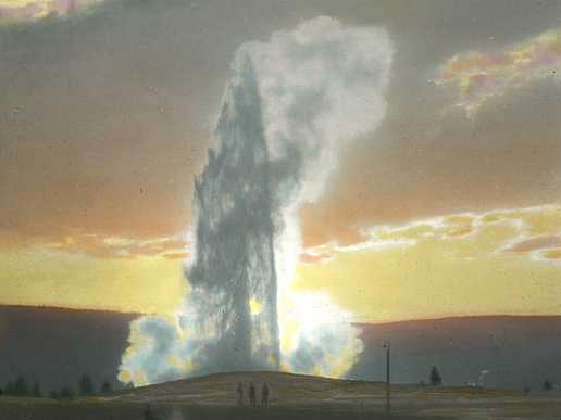 Old Faithful Geyser at Sunset,