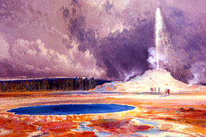 Castle Geyser, Upper Geyser Basin, Thomas Moran Watercolor, 1871 Hayden Expedition